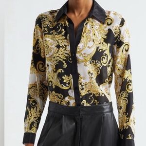 L'AGENCE 100% Silk Gio Scroll Print Button-Up Shirt